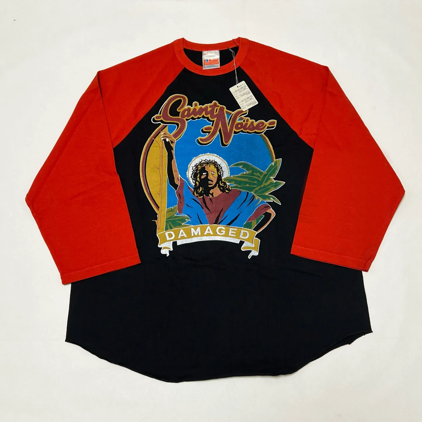 SAINT Mxxxxxx × LASTMAN LM_SS TEE/SNT NOISE/BLK Jesus horn sleeve color block TEE Black and red S-XL LAST MAN co-branded model Customized accessories Completely matched Horn sleeve color block Unlocked design Natural rewinding after washing Unique and handsome Top printing technology Undifferentiated restoration Cylindrical side seam fabric technology Top purchasing level